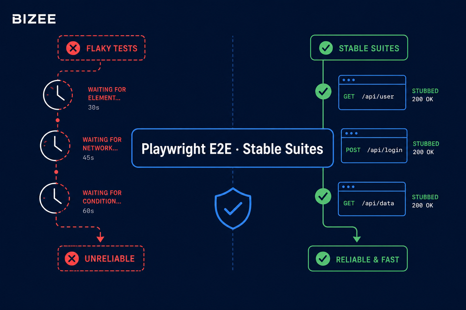 Bizee Playwright E2E API login and route stubbing cover