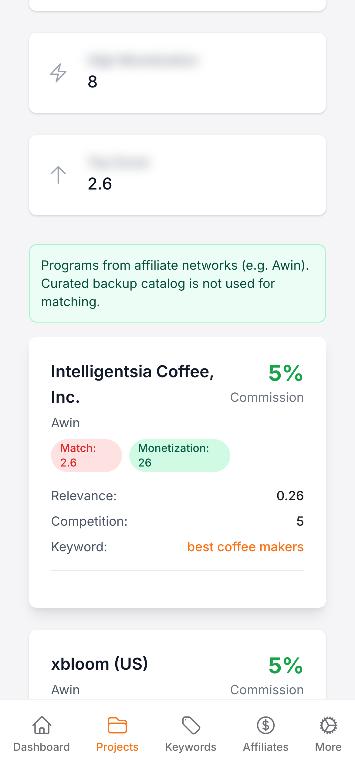 ScrapeKey affiliate match program cards on mobile