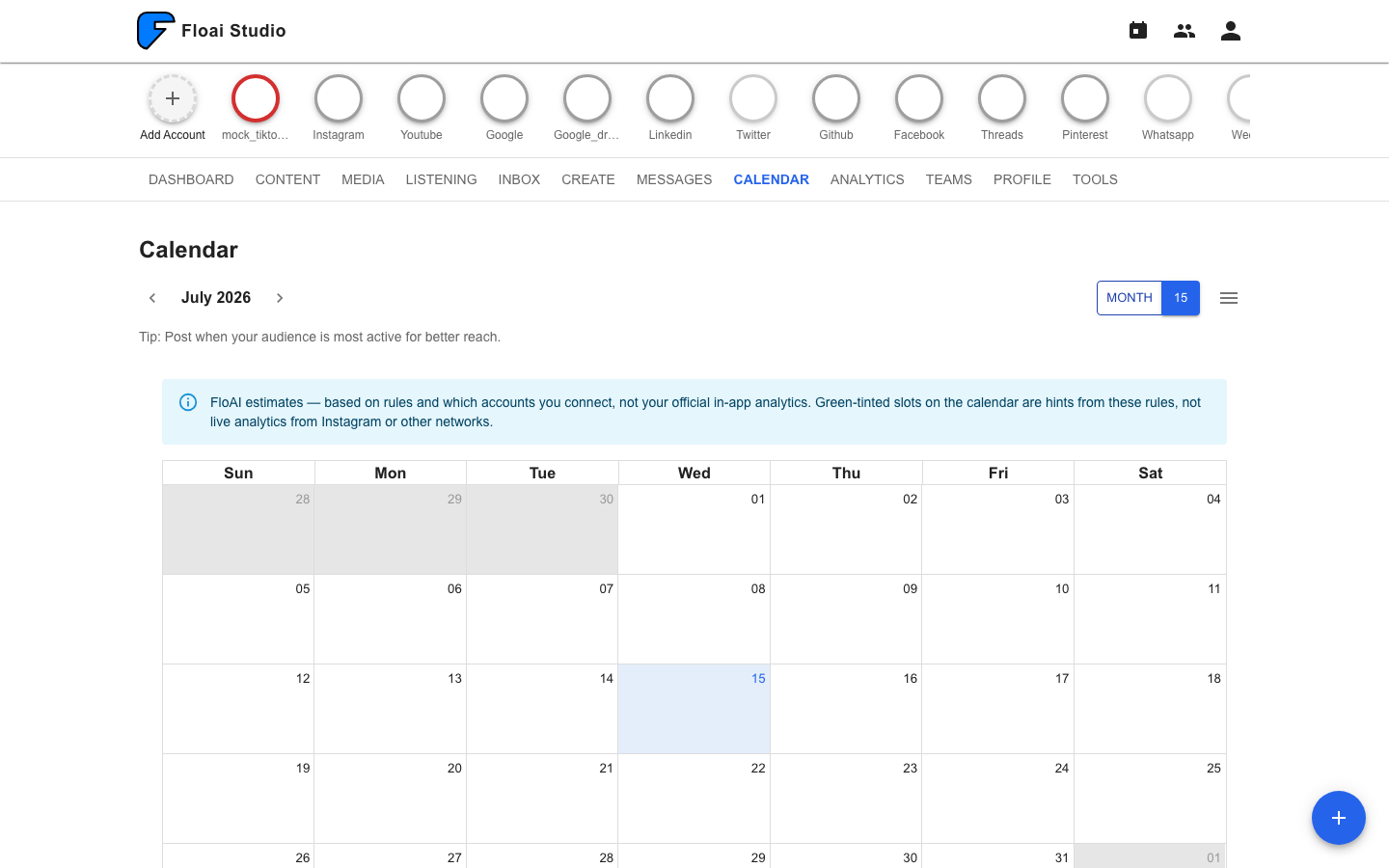 FloAI Studio content calendar view