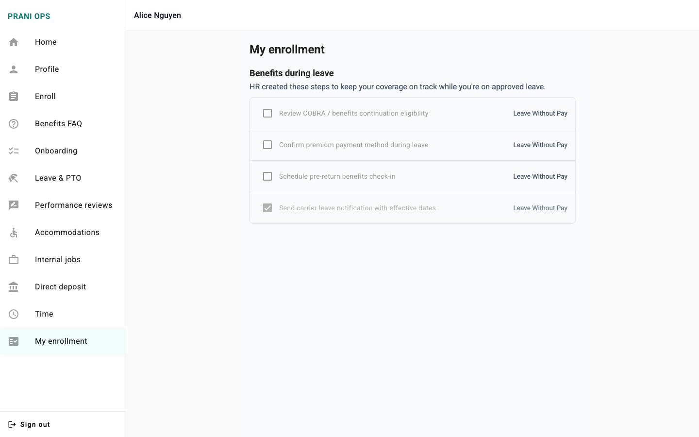 Enrollment confirmation success card with enrolled plans and total