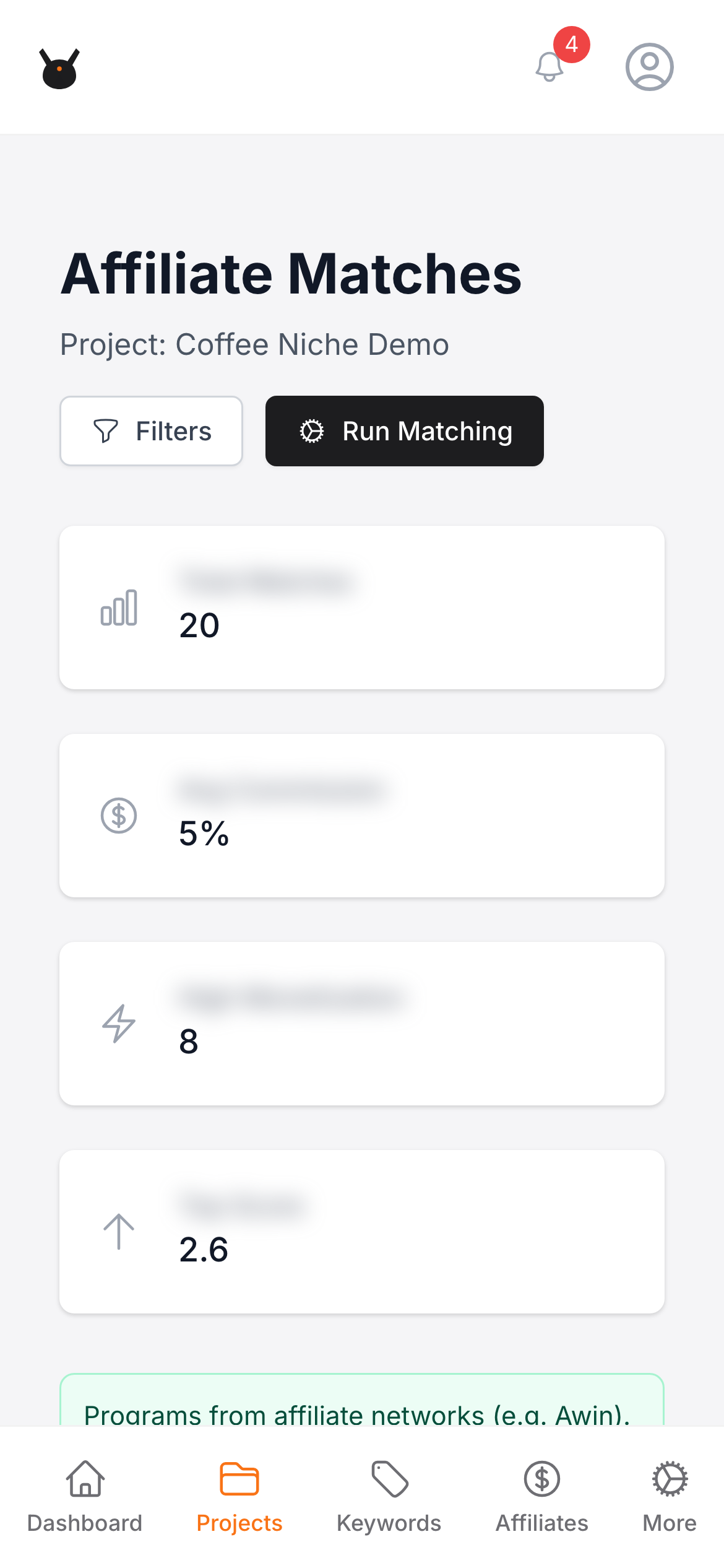 ScrapeKey affiliate match summary on mobile