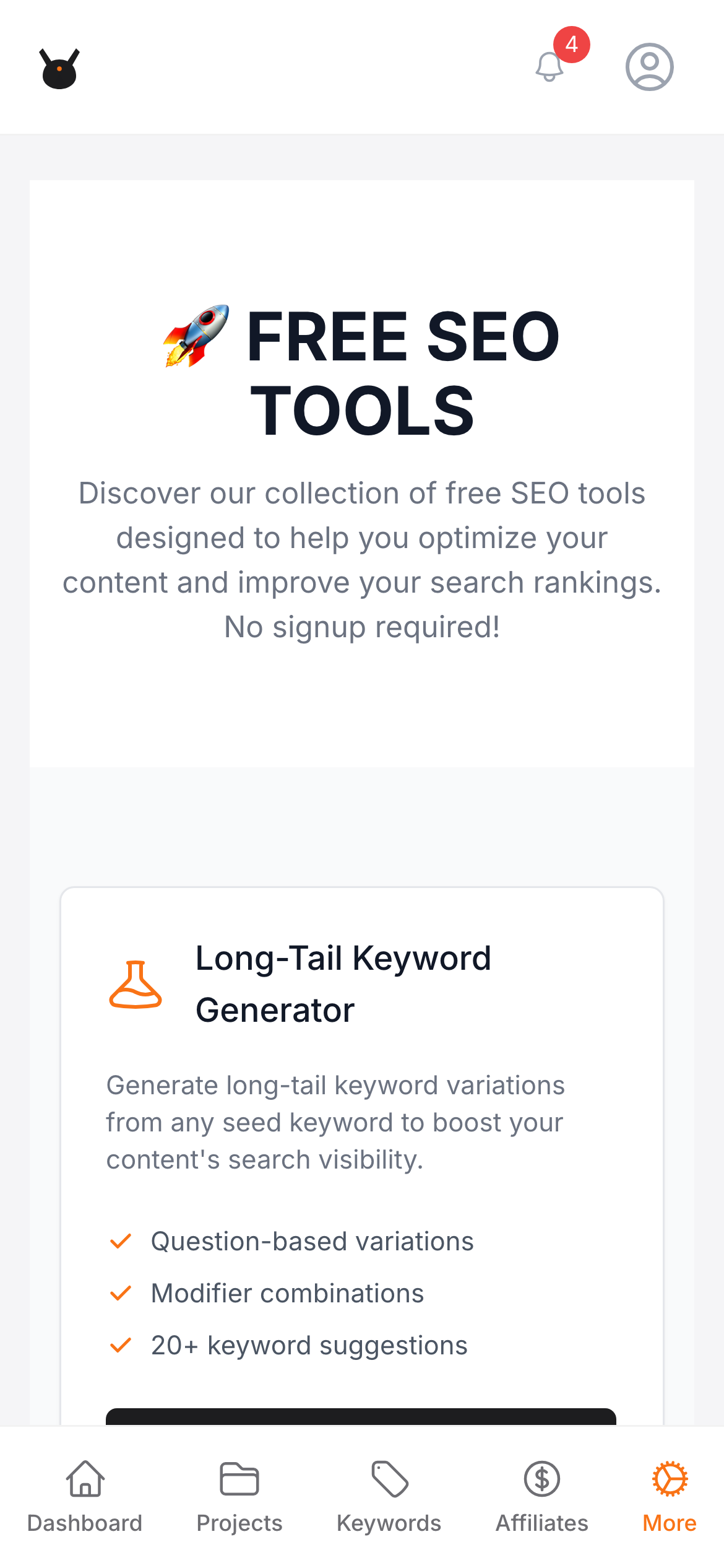 ScrapeKey free SEO tools index on mobile